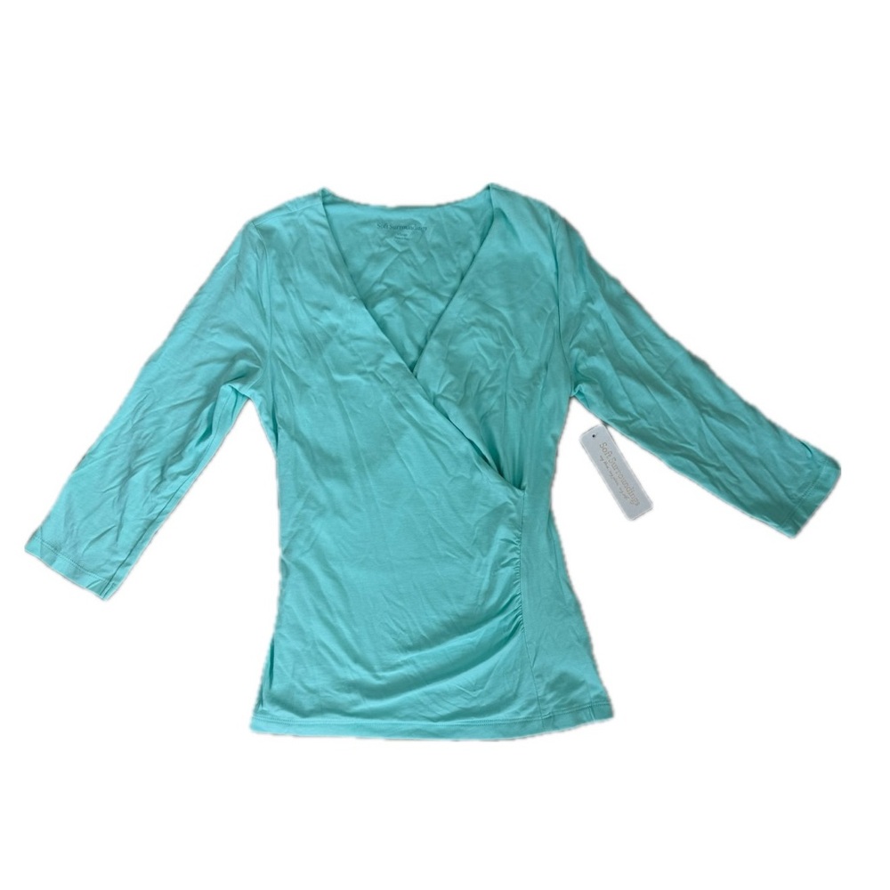 Soft Surroundings Alyssa Knit Wrap Top - Aqua - Size XS - NWT
